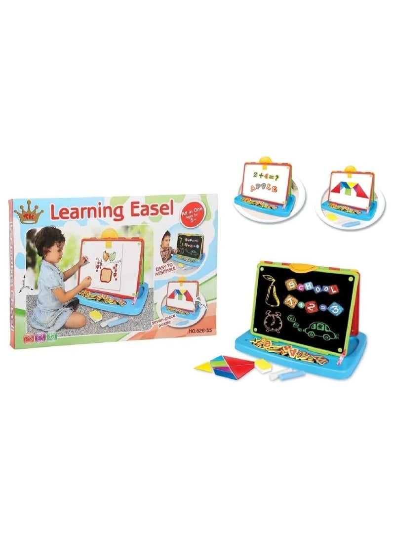 learning easel Multifunctional Kids Learning Easel and Drawing Set with Magnetic Board, Chalkboard, Puzzle Shapes, and Educational Accessories - Image 3