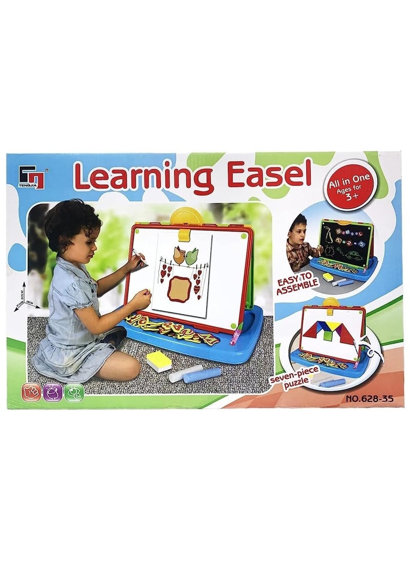 learning easel Multifunctional Kids Learning Easel and Drawing Set with Magnetic Board, Chalkboard, Puzzle Shapes, and Educational Accessories - Image 5