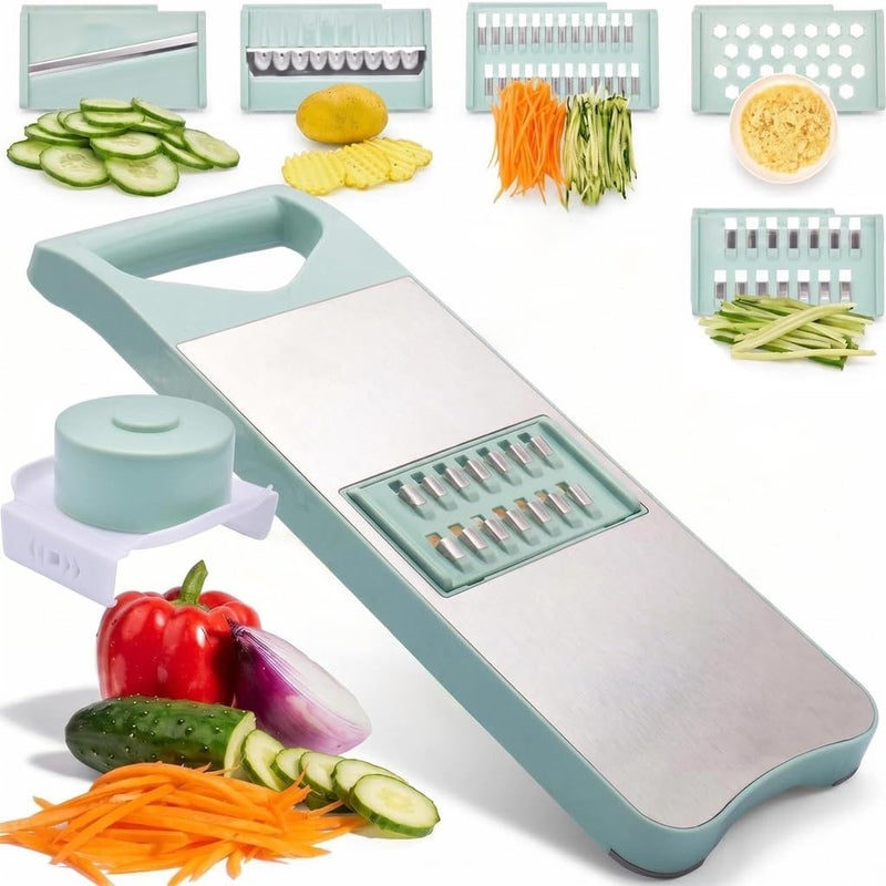 NACOLUS 5 In 1 Mandoline Slicer with Slide-On Hand Guard - Vegetable Slicer, Carrot Shredder,Safe Potato/Garlic Slicer Vegetable Cutter, Waffle Fry Cutter (Green, 5-in-1) - Image 1