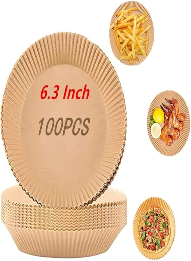 Ghguole 50/100PCS Air Fryer Disposable Paper Liner Non-Stick Pan Parchment Baking Paper, 6.3 Inch Round Parchment Paper for Oven Air Fryer Baking Roasting Microwave Frying Pan (100)