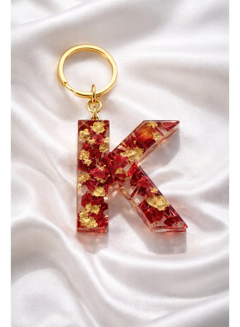 Handmade Resin Alphabet Keychain – Letter K with Gold Flakes | Luxury Personalized Gift