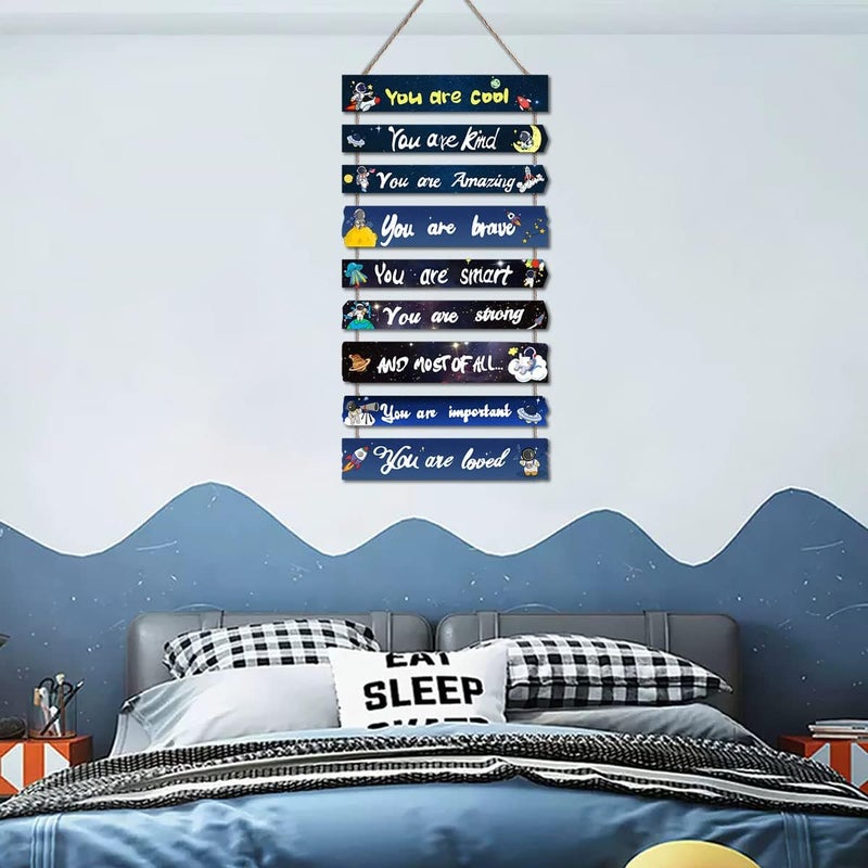 JEVUVU Outer Space Room Decor for Teen Boys Aesthetic, Cool Bedroom Wall Decor for Baby Boy, Navy Blue Kids Wall Art Signs, Fun Stuff Black Decorations for Nursery Bed Room Dorm Classroom Bathroom - Image 4