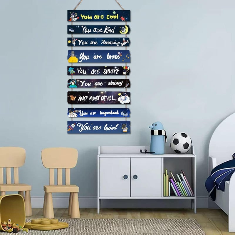 JEVUVU Outer Space Room Decor for Teen Boys Aesthetic, Cool Bedroom Wall Decor for Baby Boy, Navy Blue Kids Wall Art Signs, Fun Stuff Black Decorations for Nursery Bed Room Dorm Classroom Bathroom - Image 2