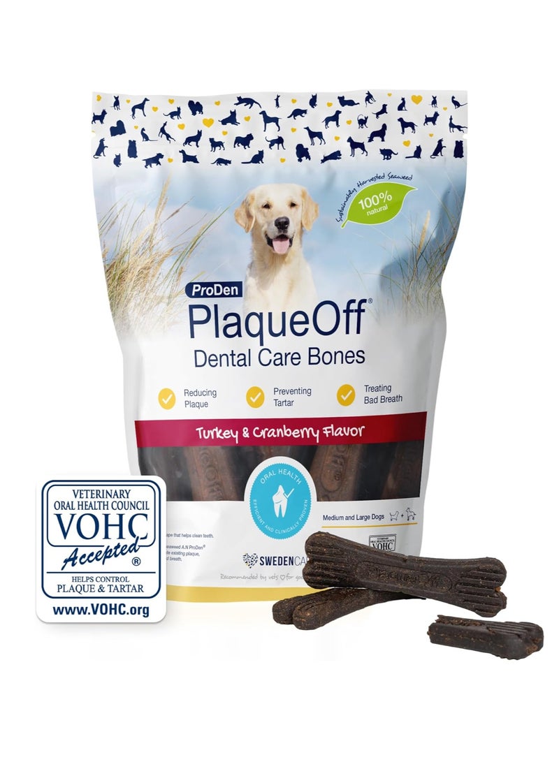 ProDen PlaqueOff 13 Dental Bones for Medium and Large Dogs Tartar Plaque and Bad Breath Remover Improves Overall Oral Health Flavour Turkey and Cranberry - Image 1
