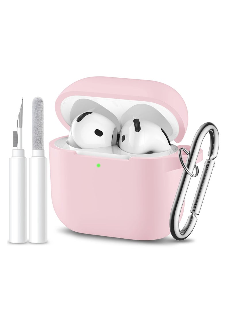 SZOXST Compatible with AirPods 4 Case Cover, Soft Silicone Shockproof Covers for Airpods 4th Generation 2024 Cases with Keychain and Cleaning Kit Front LED Visible for Women and Men Pink - Image 1