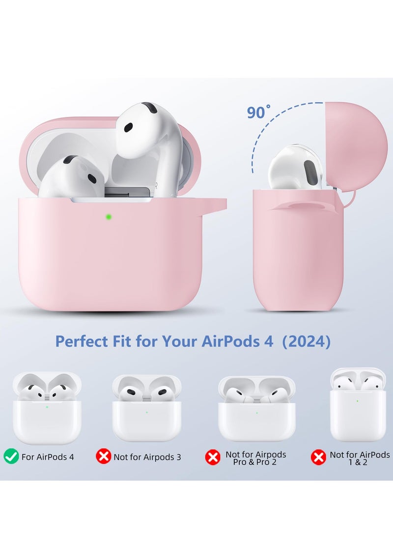SZOXST Compatible with AirPods 4 Case Cover, Soft Silicone Shockproof Covers for Airpods 4th Generation 2024 Cases with Keychain and Cleaning Kit Front LED Visible for Women and Men Pink - Image 2