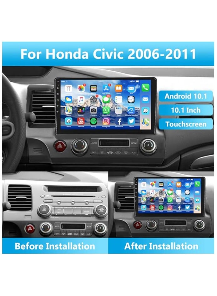 شاشة أندرويد لهوندا سيفيك 2006 إلى 2011 2 جيجا بايت رام 32 جيجا بايت ذاكرة تدعم شاشة تعمل باللمس عالية الدقة بالكامل 10 بوصة مدمجة بلوتوث راديو USB واي فاي متجر Play كاميرا احتياطية متضمنة - Image 2