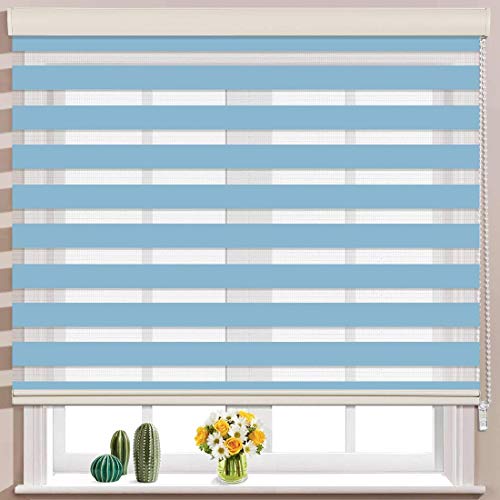Zebra Blinds Roller Zebra Blind for Windows Dual Layer Zebra Roller Shades Light Filtering Sheer Window Treatments Privacy Light Control for Day and Night Color Blue W125XH130CM - Image 1