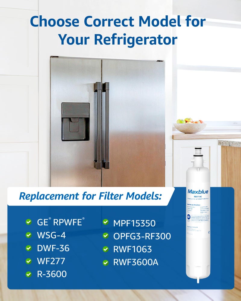 Maxblue Replacement for GEÂ® RPWFEÂ®, RPWF (with CHIP) Refrigerator Water Filter, Compatible with WSG-4, WF277, GFE28GMKES, PFE28KBLTS, GFD28GSLSS, PWE23KSKSS, GYE22HMKES, DFE28JSKSS, 2 Filters - Image 2