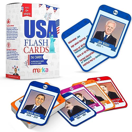 Merka US Presidents State Capitals Flash Cards 96Pack Multicolor 35 x 25 in Educational Flashcards for Kids Homeschool Learning Games - Image 1