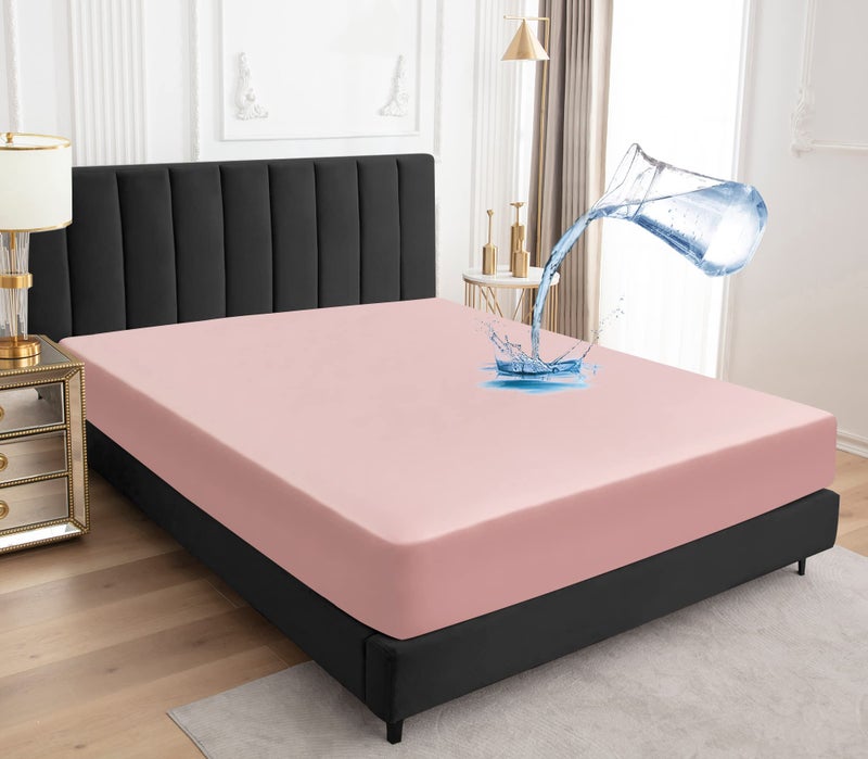 Sufdari Twin XL Mattress Protector Waterproof Mattress Protector Fitted Sheet Style Mattress Cover with 18"" Deep Pocket Washable and Comfortable-Pink Twin XL - Image 1