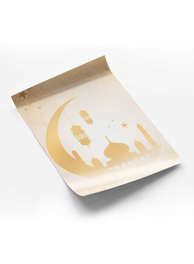 LOWHA Poster Painting Art With Four Separate Pieces Of Double-Sided Stickers Ramadan Crescent & Mosque For Home Bedroom Living Room And Office Decor  - Image 1