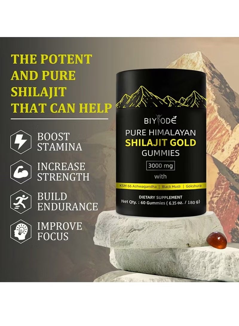 BIYODE Pure Himalayan Shilajit Gummies Gold Lab Tested No Added Sugar Ashwagandha Gokshura Fulvic Acid 60 Trace Minerals for Men Women Non-GMO 100% Natural Organic 60 Gummy - Image 4