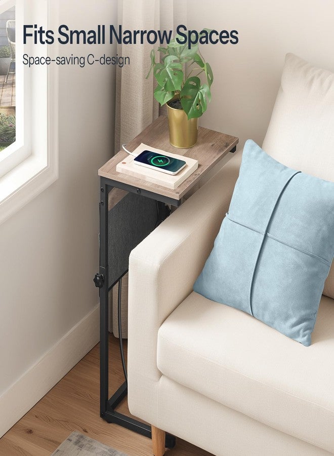 HOOBRO C Shaped End Table with Charging Station, 30” Adjustable Height Sofa Side Table with Storage Pocket, Slide Under Couch Table for Sofa Arm Tray, for Living Room, Bedroom, Greige BG77USF01 - Image 5