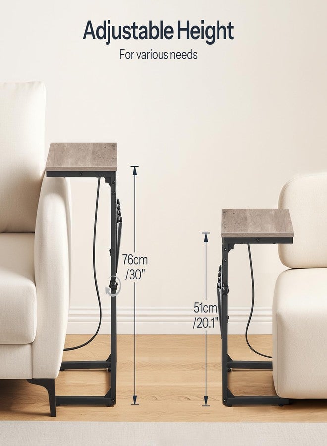 HOOBRO C Shaped End Table with Charging Station, 30” Adjustable Height Sofa Side Table with Storage Pocket, Slide Under Couch Table for Sofa Arm Tray, for Living Room, Bedroom, Greige BG77USF01 - Image 2