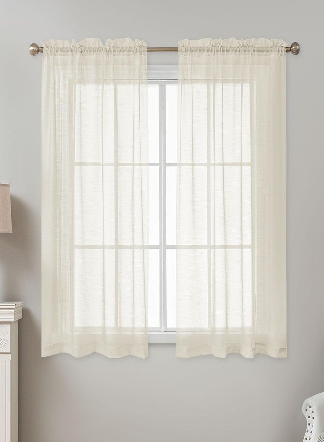 ABLUEN Natural Sheer Curtains 54 Inch Length, Privacy Semi Sheer Curtains for Dining Room Kitchen, Light Filtering Rod Pocket Voile Window Drapes 2 Panels Set, Each 42" W x 54" L - Image 2