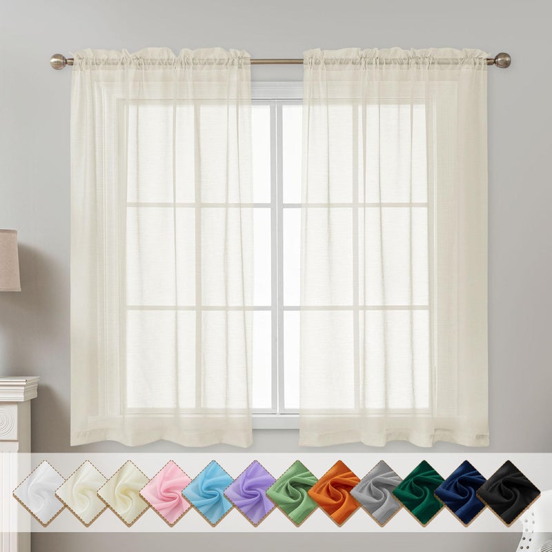 ABLUEN Natural Sheer Curtains 54 Inch Length, Privacy Semi Sheer Curtains for Dining Room Kitchen, Light Filtering Rod Pocket Voile Window Drapes 2 Panels Set, Each 42" W x 54" L - Image 1