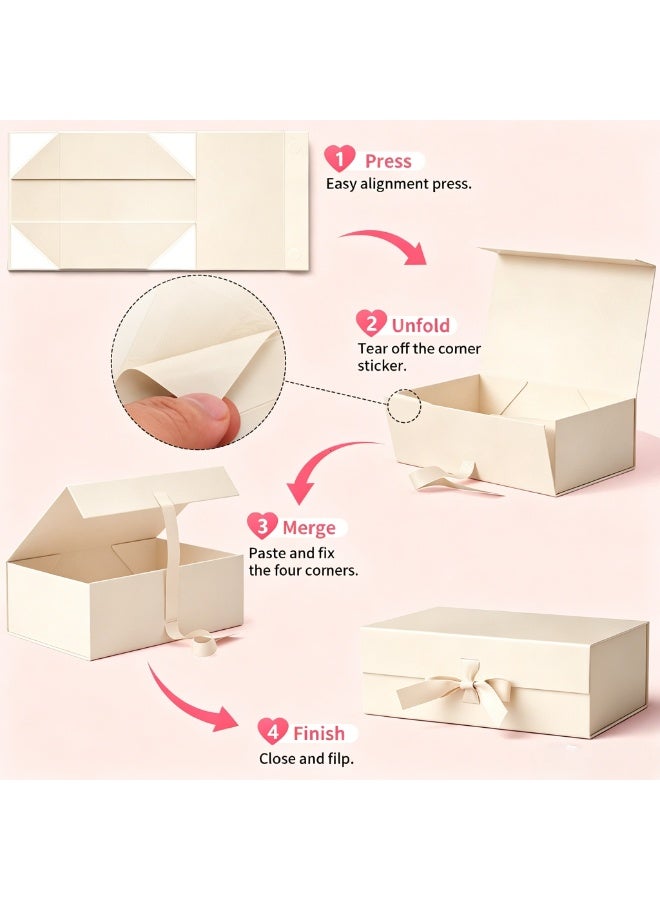 Luxury Magnetic Gift Box, Beige Medium Gift Box with Ribbon, Folding Gift Box for Presents With Magnetic Lid, Suitable for Festival, Birthday, Anniversary, 26x19x8 cm(Beige) - Image 3