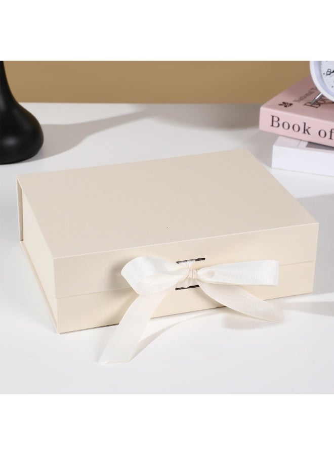 Luxury Magnetic Gift Box, Beige Medium Gift Box with Ribbon, Folding Gift Box for Presents With Magnetic Lid, Suitable for Festival, Birthday, Anniversary, 26x19x8 cm(Beige) - Image 1
