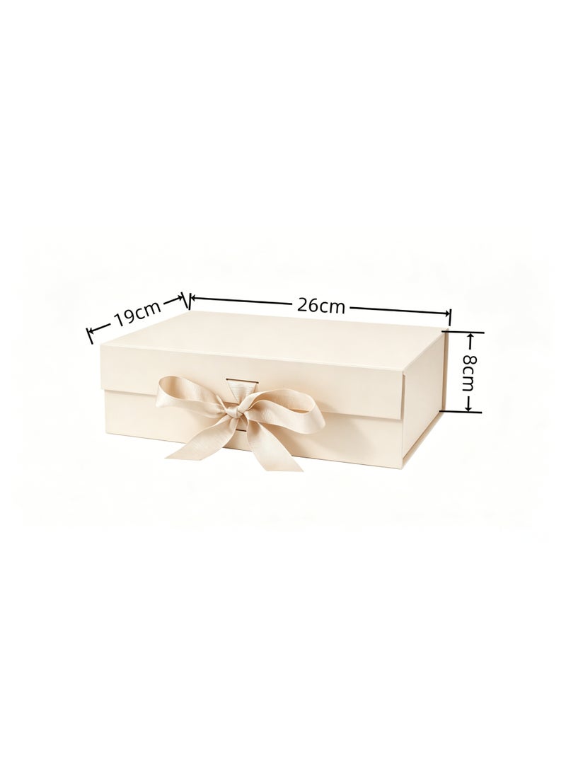 Luxury Magnetic Gift Box, Beige Medium Gift Box with Ribbon, Folding Gift Box for Presents With Magnetic Lid, Suitable for Festival, Birthday, Anniversary, 26x19x8 cm(Beige) - Image 2