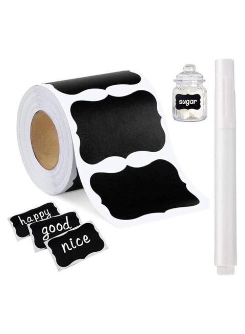 Spice jars stickers 56 piece with pen Reusable Waterproof Blackboard Mason Jar Stickers Blackboard Stickers for the Kitchen, Pantry, Mason Jars, Glass Cup Bottle