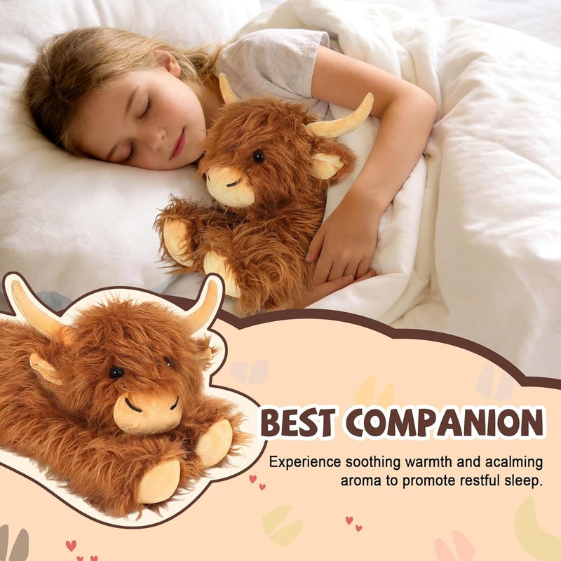JILPAK Highland Cow Stuffed Animals - Heatable Weighted Stuffed Animals, Lavender Scented Cow Plush for Sooth & Relax, Microwave Heating Pad for Period Cramps Pain & Stress Relief, Highland Cow Gifts （Brown） - Image 3