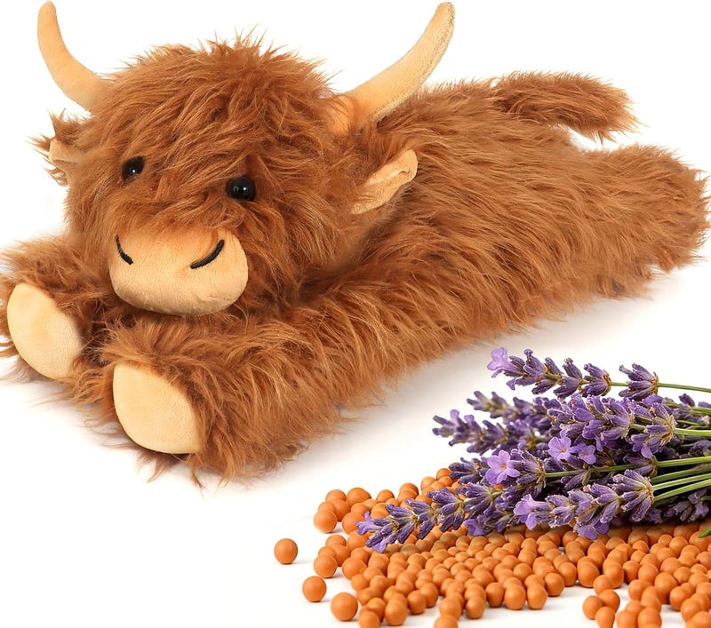 JILPAK Highland Cow Stuffed Animals - Heatable Weighted Stuffed Animals, Lavender Scented Cow Plush for Sooth & Relax, Microwave Heating Pad for Period Cramps Pain & Stress Relief, Highland Cow Gifts （Brown） - Image 1