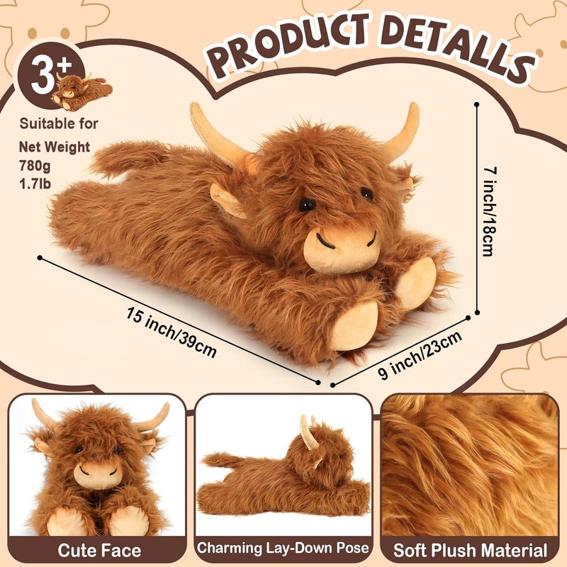JILPAK Highland Cow Stuffed Animals - Heatable Weighted Stuffed Animals, Lavender Scented Cow Plush for Sooth & Relax, Microwave Heating Pad for Period Cramps Pain & Stress Relief, Highland Cow Gifts （Brown） - Image 2