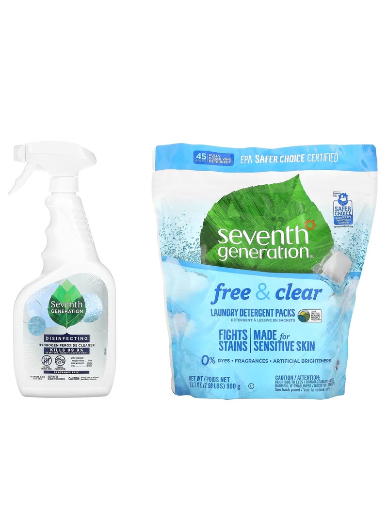 Seventh Generation Disinfecting Hydrogen Peroxide Cleaner Fragrance Free  23 fl oz 680 ml+Laundry Detergent Packs Free  Clear 45 Packs 1.98 lbs 900 g