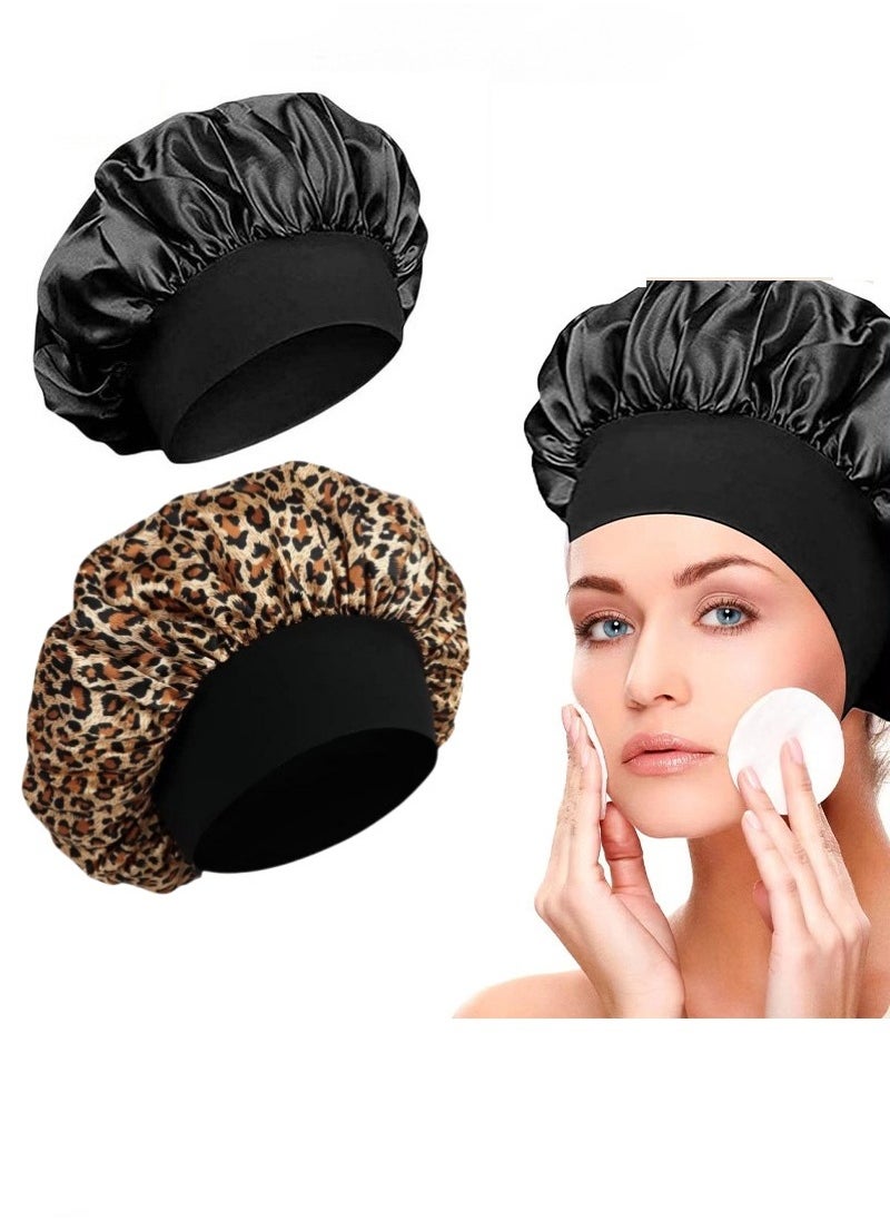 Beauenty 2Pcs Sleep Cap Satin Bonnet Night Sleep Hat Adjustable Sleep Cap Headwear Soft Head Cap Sleep Cap Silk with Elastic Band for Women and Girls  - Image 1