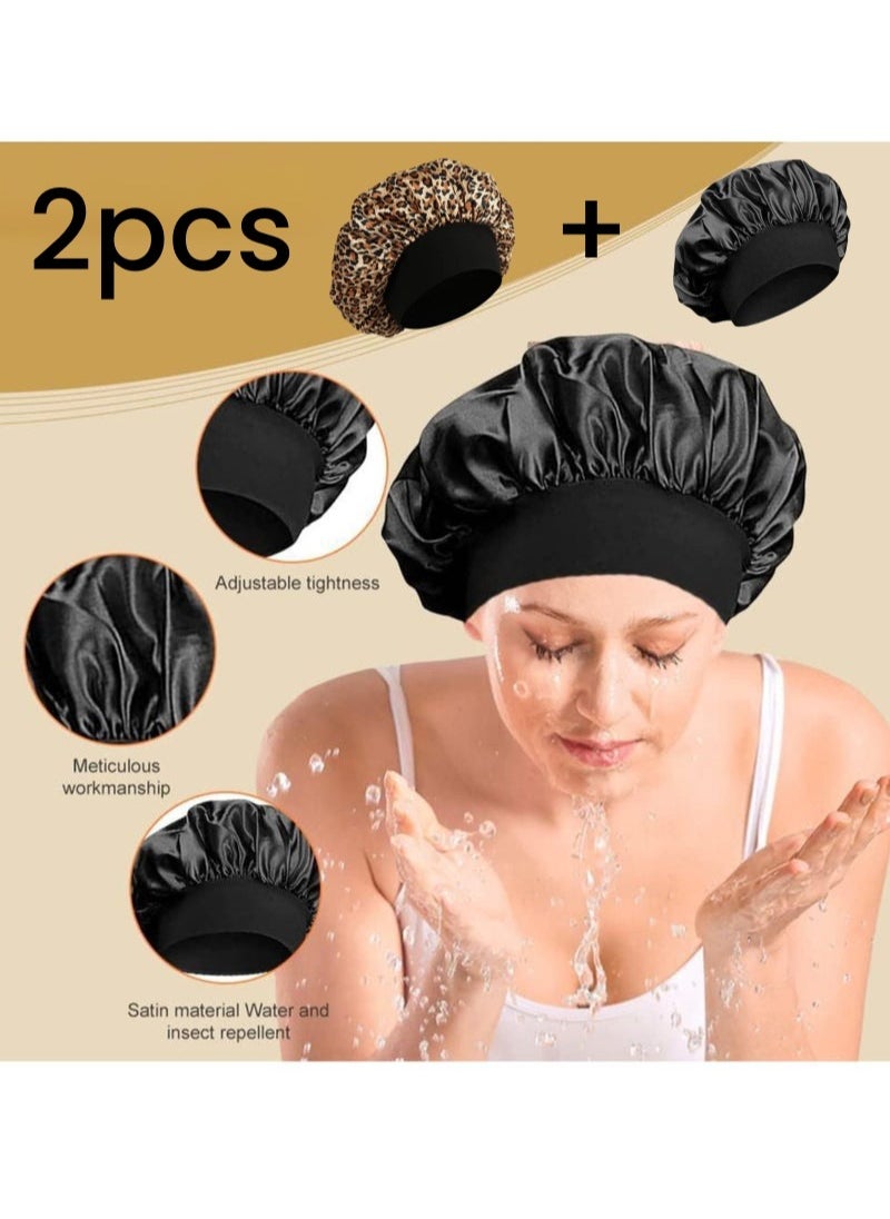 Beauenty 2Pcs Sleep Cap Satin Bonnet Night Sleep Hat Adjustable Sleep Cap Headwear Soft Head Cap Sleep Cap Silk with Elastic Band for Women and Girls  - Image 2