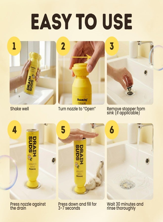 SonicPower Foaming Drain Cleaner, Sink Cleaner and Deodorizer, Drain Clog Remover for Kitchen Sinks, Bathrooms, Shower Drains, Tubs, Washbasin, Clogged Pipe Opener, Lemon, 1 Pack - Image 3