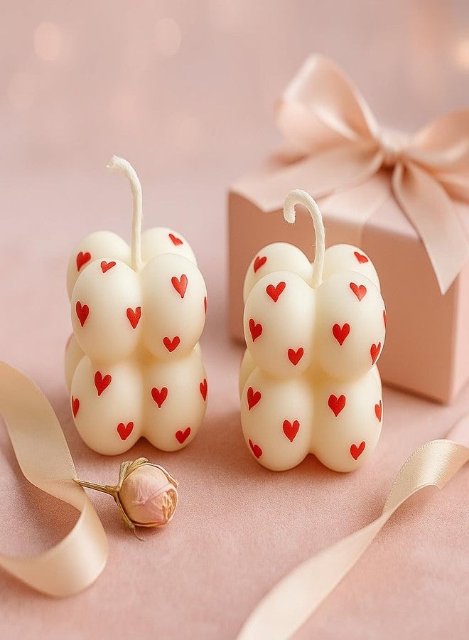 SERAAF Handmade Mini Bubble Heart Scented Candles| Aesthetic Room Decor, Pinterest Trending Gift, Desk & Study Table Decor, Birthday Return Gift for Girls (Pack of 2, Red Hearts) - Image 1