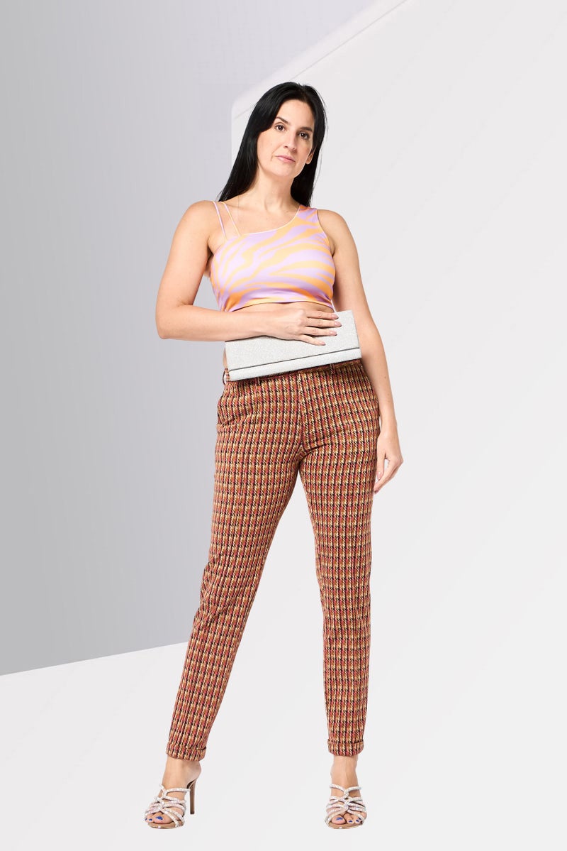 Scotch & Soda Women Regular Fit Plaid Straight Leg Pants, Multicolor - Image 2