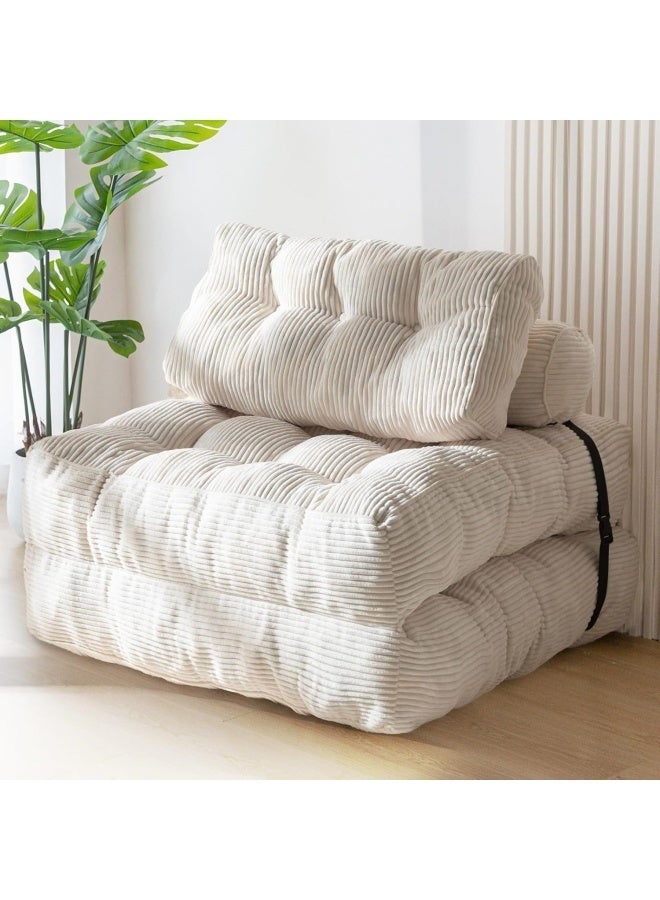 TAKHTEELA Single-size convertible sofa bed – a foldable sofa bed with pillows, a foldable mattress, and a backrest, perfect for family use as a floor lounger (off-white). - Image 1