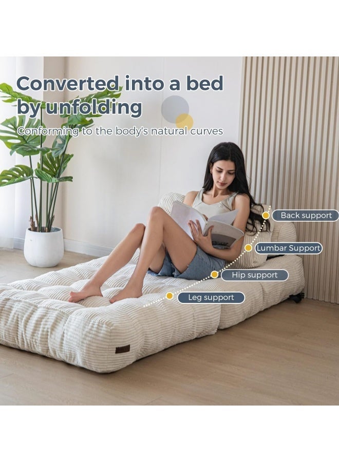 TAKHTEELA Single-size convertible sofa bed – a foldable sofa bed with pillows, a foldable mattress, and a backrest, perfect for family use as a floor lounger (off-white). - Image 3
