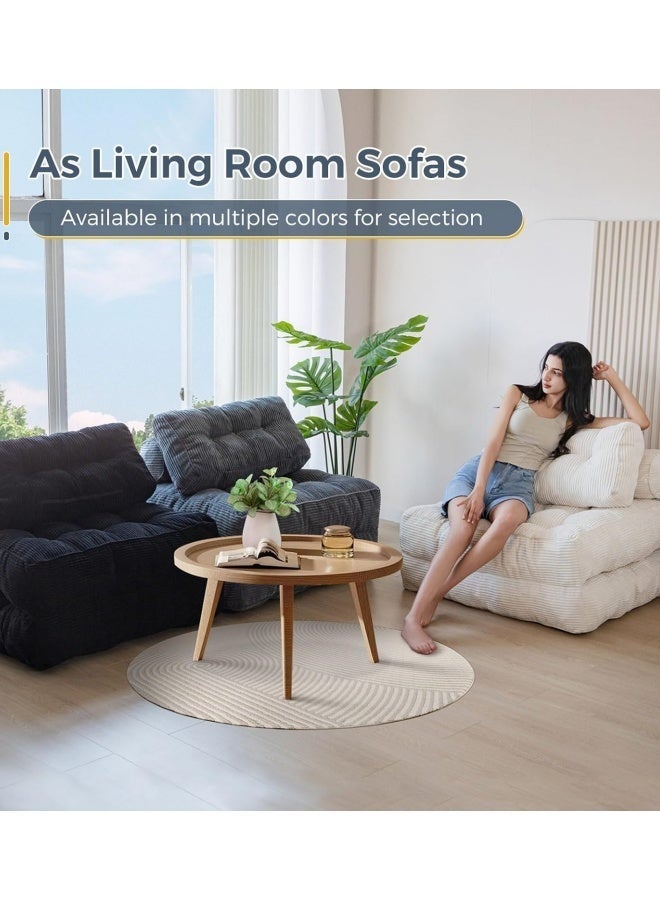 TAKHTEELA Single-size convertible sofa bed – a foldable sofa bed with pillows, a foldable mattress, and a backrest, perfect for family use as a floor lounger (off-white). - Image 5