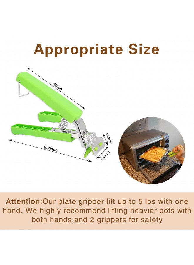 Bonison 2 Pack Hot Plate Gripper Clips Holder Tongs For Moving Hot Plate Bowls Pizza Pan Air Fryer Microwave Oven with Food Out, Green  - Image 1