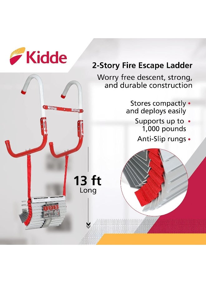 Kidde Fire Escape Ladder, 2-Story Rope Ladder, Extends to 13-Feet, Anti-Slip Rungs  - Image 4
