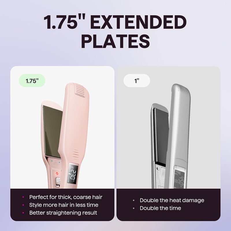 Wavytalk Hair Straightener, 1.75 Inch Wide Titanium Plate Straightener for All Hair Types, Dual Voltage Flat Iron, Leave Silky Smooth Look, 20% Faster Styling, Pink - Image 4