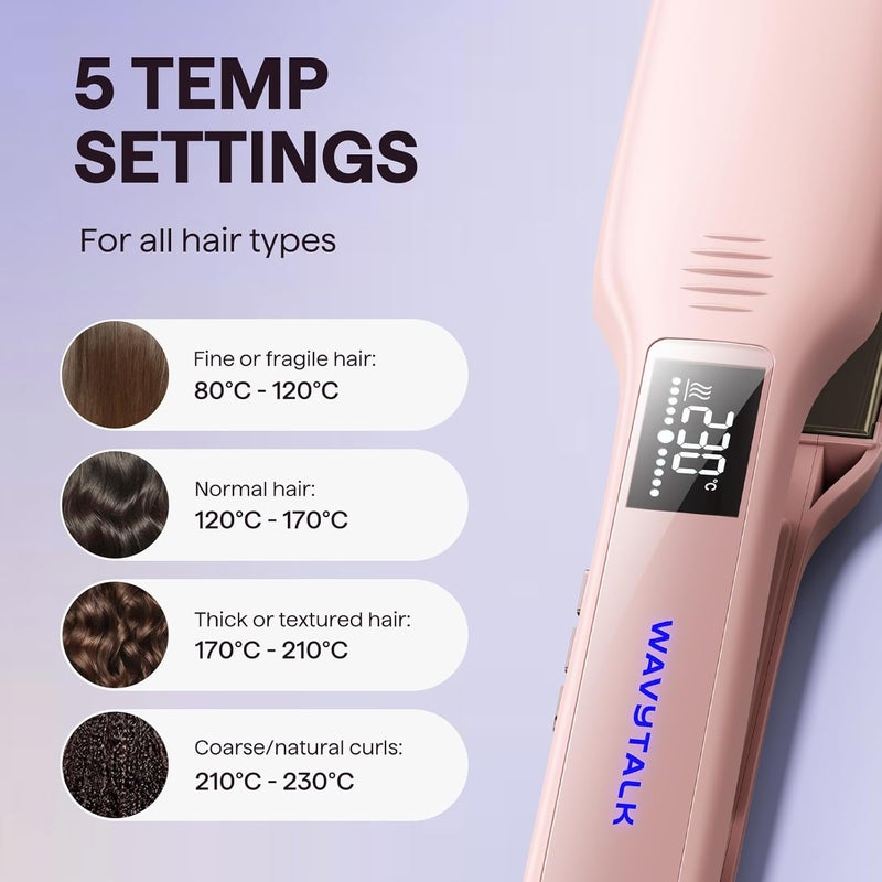 Wavytalk Hair Straightener, 1.75 Inch Wide Titanium Plate Straightener for All Hair Types, Dual Voltage Flat Iron, Leave Silky Smooth Look, 20% Faster Styling, Pink - Image 5