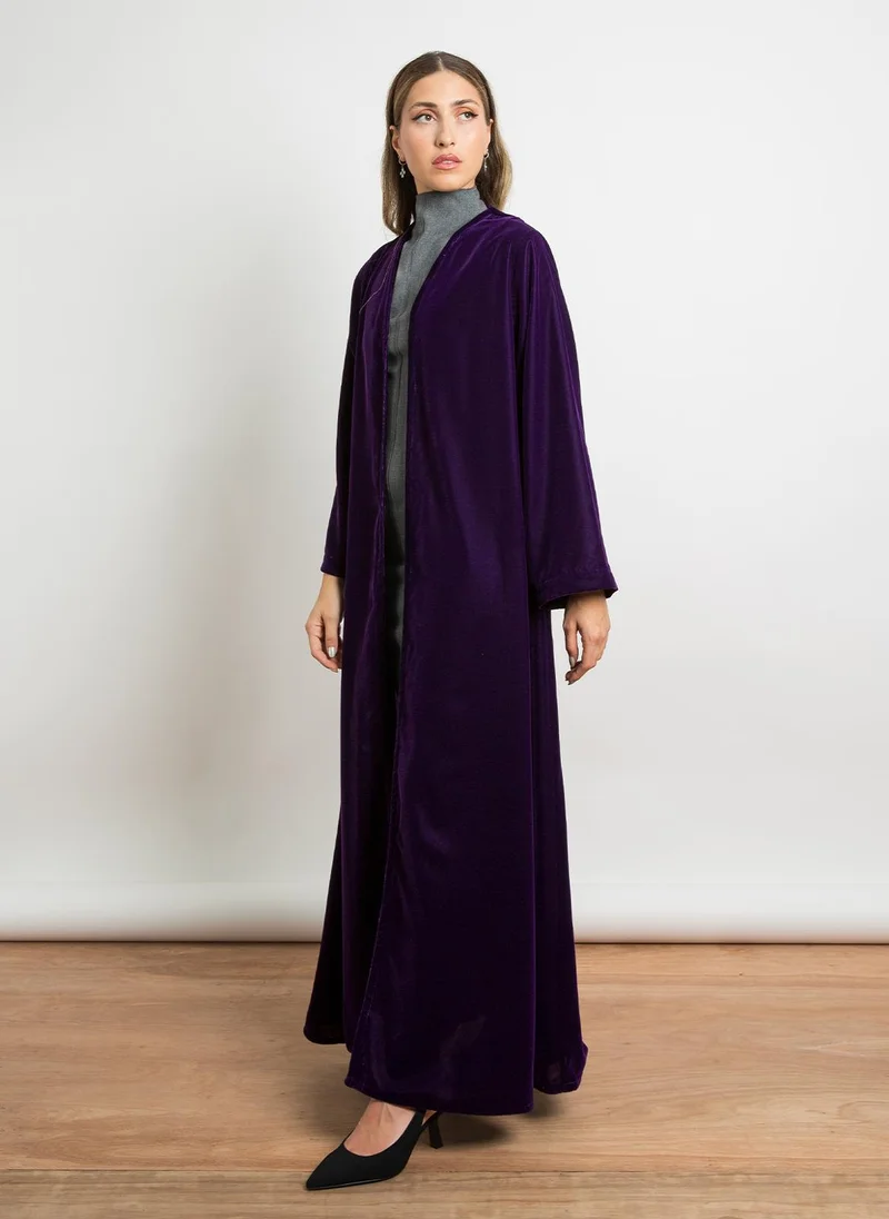 Kaafmeem Mauve - A Cut Long Open Half Cloche Abaya in Velvet