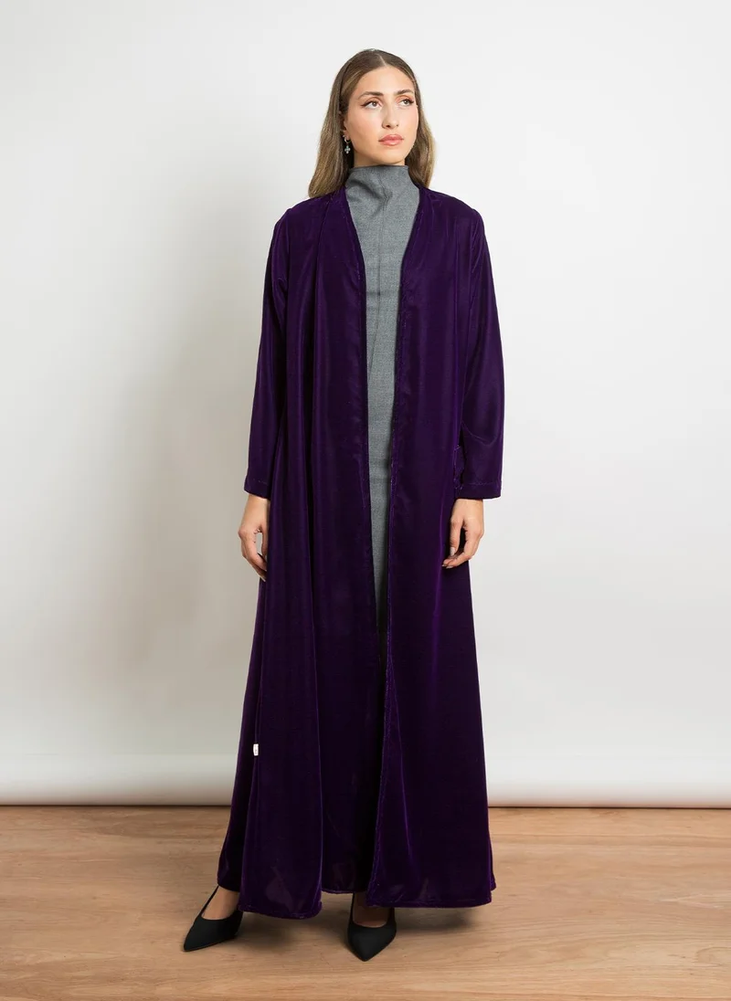 Kaafmeem Mauve - A Cut Long Open Half Cloche Abaya in Velvet