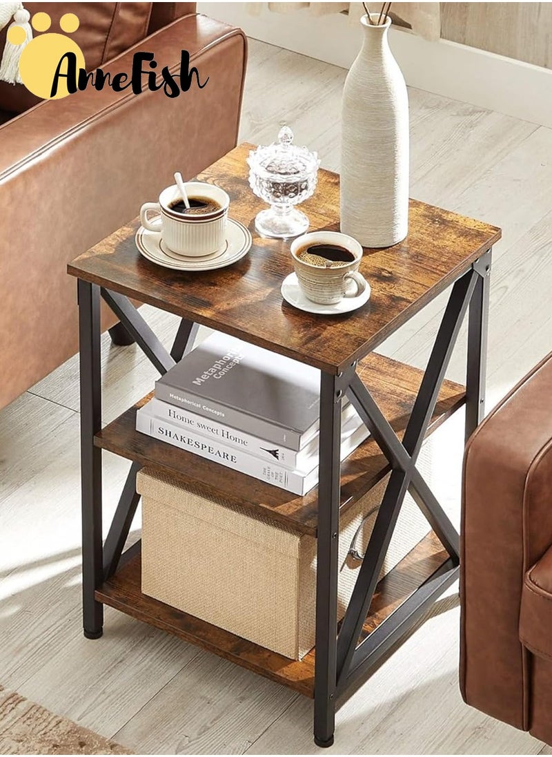 AnneFish 40*40*50cm 3-tier Coffee Table Sofa Side Service Table Modern Style End Table Distressed Couch Side Table Small Bedside Table For Home Living Room  - Image 1