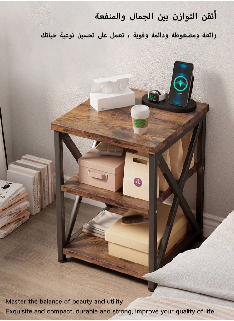 AnneFish 40*40*50cm Coffee Table European Classic Distressed Coffee Side Table With Three-tier Storage Space For Living Room Side Table  - Image 5
