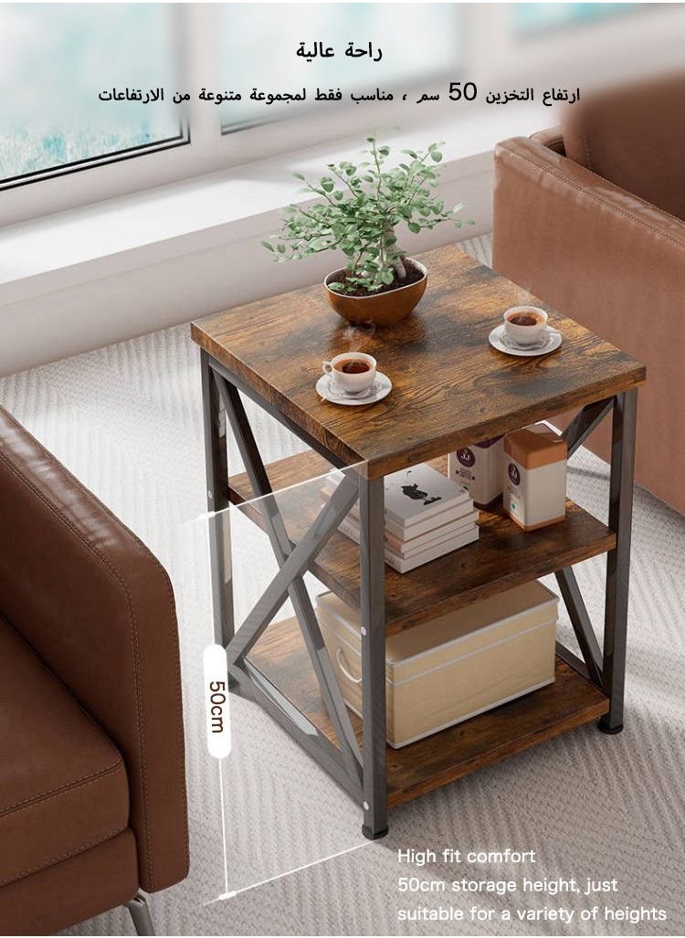 AnneFish 40*40*50cm Coffee Table European Classic Distressed Coffee Side Table With Three-tier Storage Space For Living Room Side Table  - Image 3