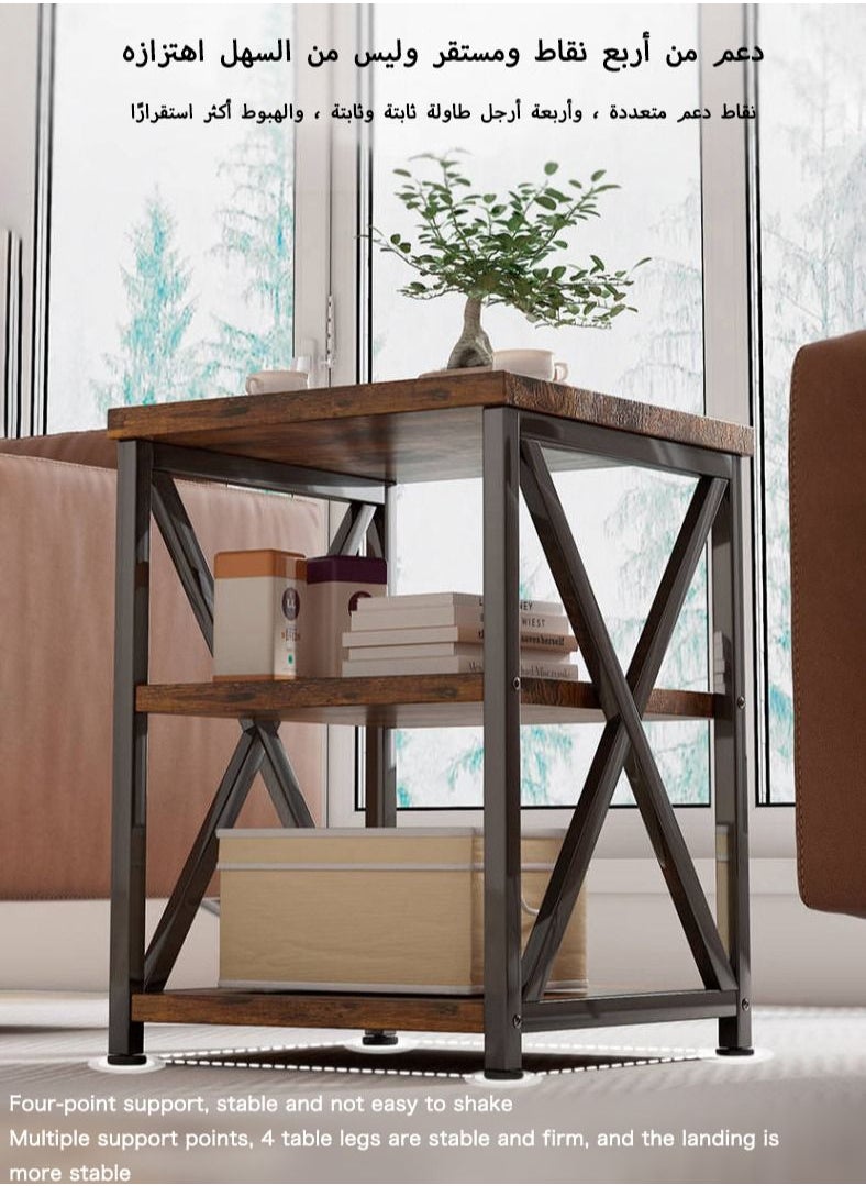 AnneFish 40*40*50cm Coffee Table European Classic Distressed Coffee Side Table With Three-tier Storage Space For Living Room Side Table  - Image 2