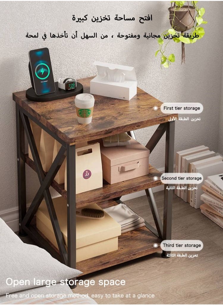 AnneFish 40*40*50cm Coffee Table European Classic Distressed Coffee Side Table With Three-tier Storage Space For Living Room Side Table  - Image 4