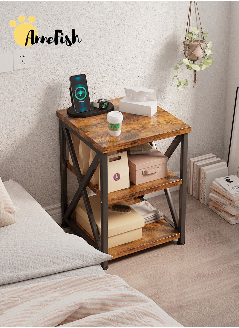 AnneFish 40*40*50cm Coffee Table European Classic Distressed Coffee Side Table With Three-tier Storage Space For Living Room Side Table  - Image 1