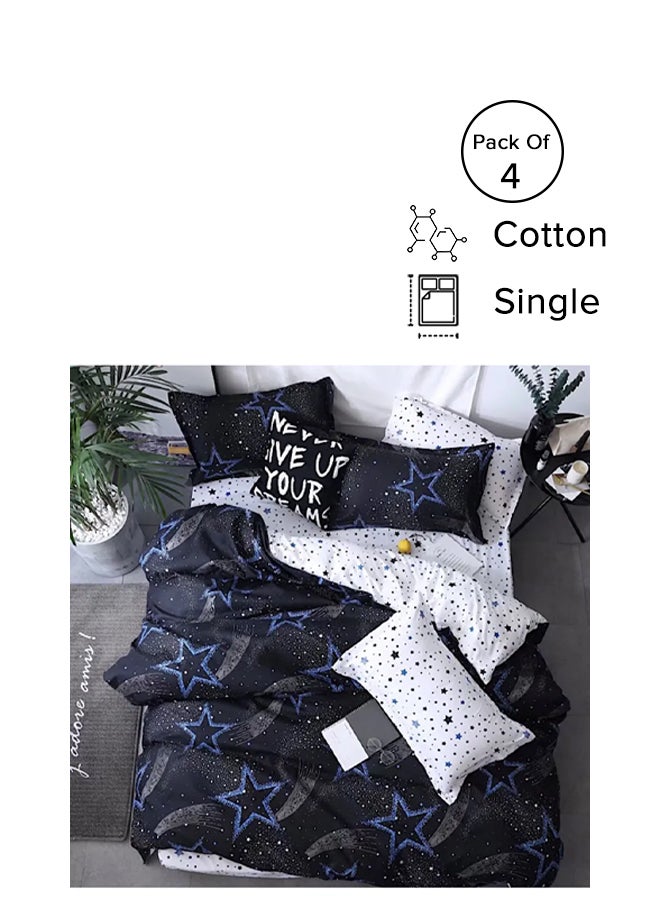 4-Piece Lavish Super Soft Light Weight Washable Stars Printed Single Size Bedding Set Includes 1xDuvet Cover,1xFitted Sheet 100x200+30 cm,2xPillowcases 50x75 cm Microfiber Multicolour